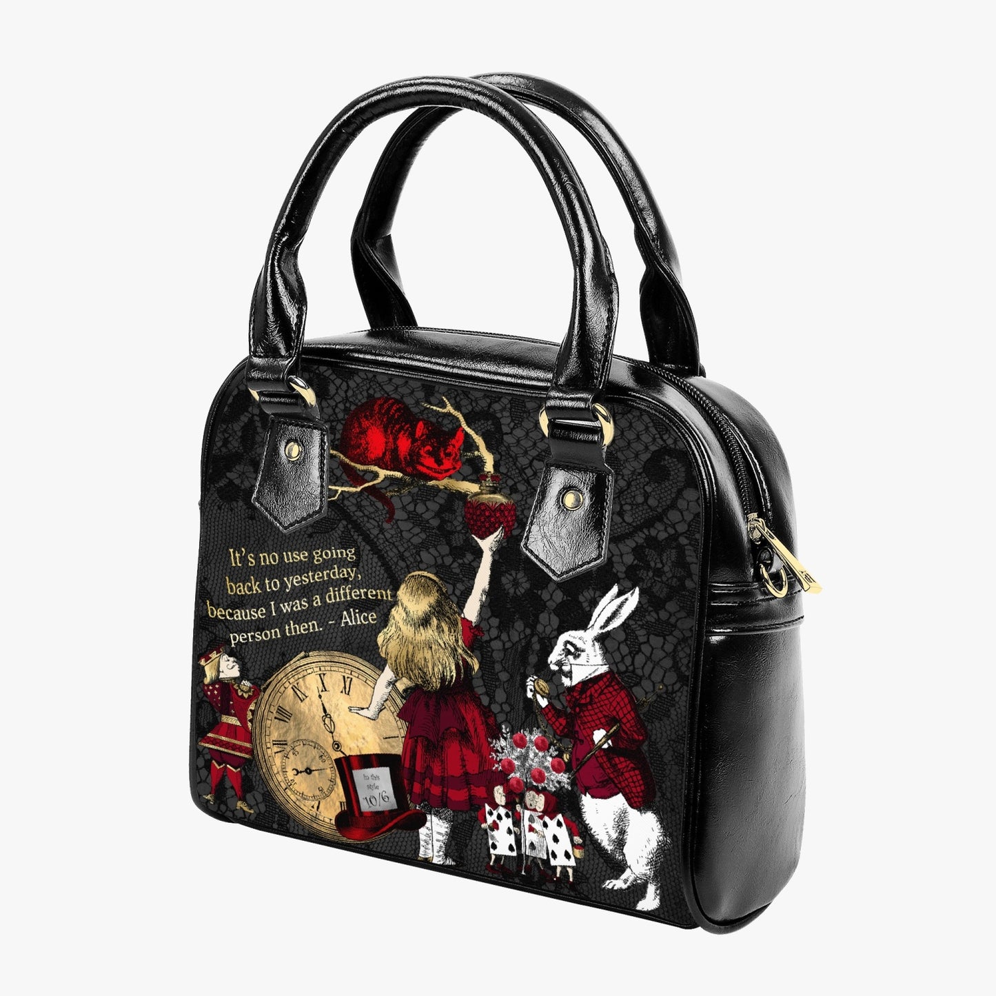 Alice in Wonderland Red and Gold Gothic Handbag with Quote (JP83Q)