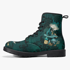 Alice In Wonderland Dark Green and Gold Lace Up Combat Boots (JPDGA1)