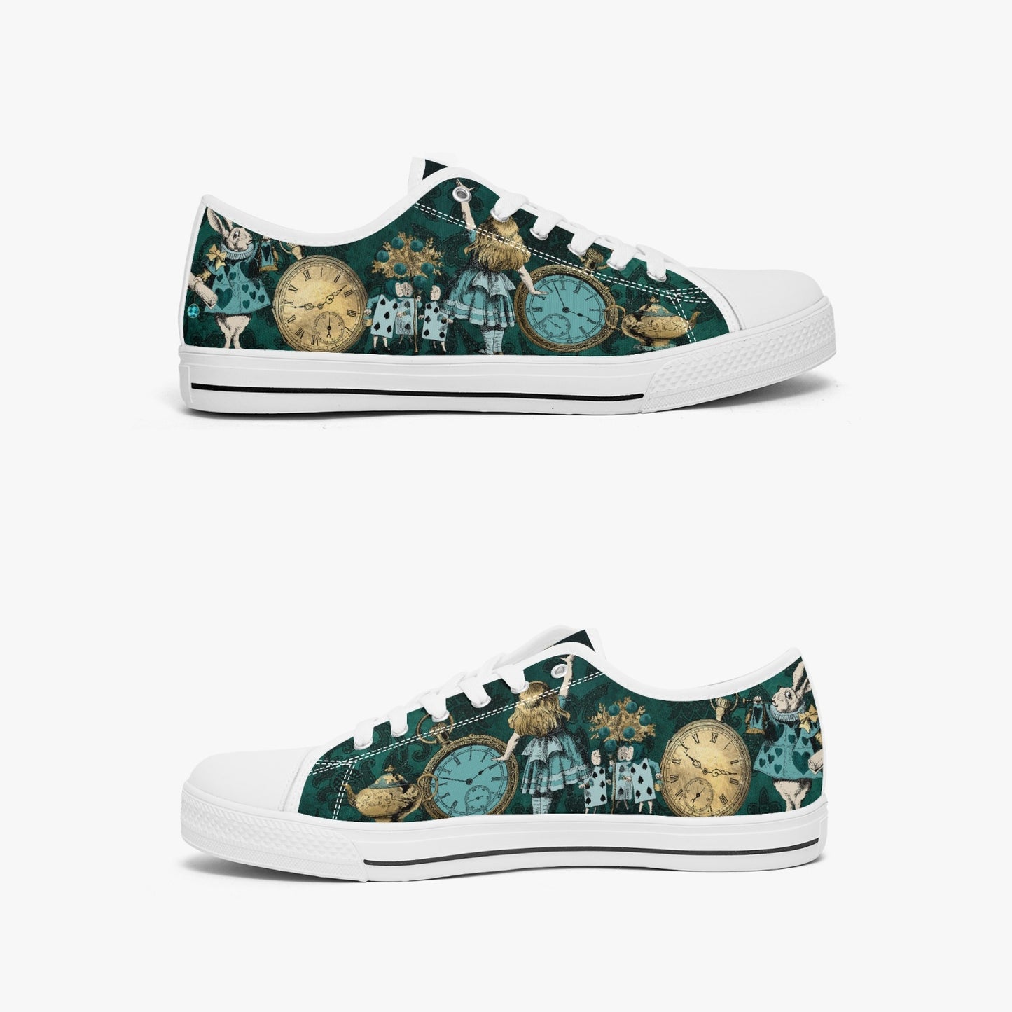 Alice in Wonderland Green Lo Top Sneakers - Green and Turquoise Mad Hatter Tea Party Shoes (JP3992)