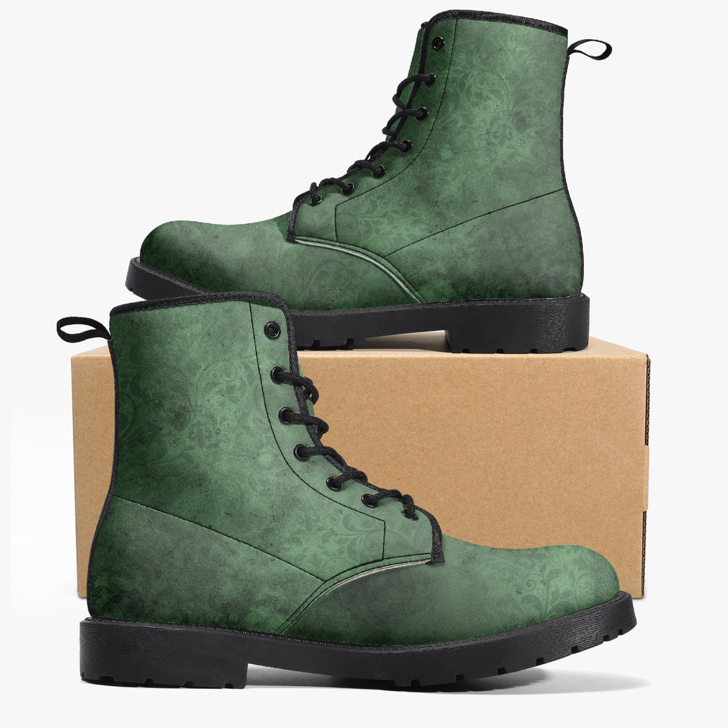 Green Gothic Grunge Vegan leather Combat Boots - Vegan Leather Green Boots (JPREG67)