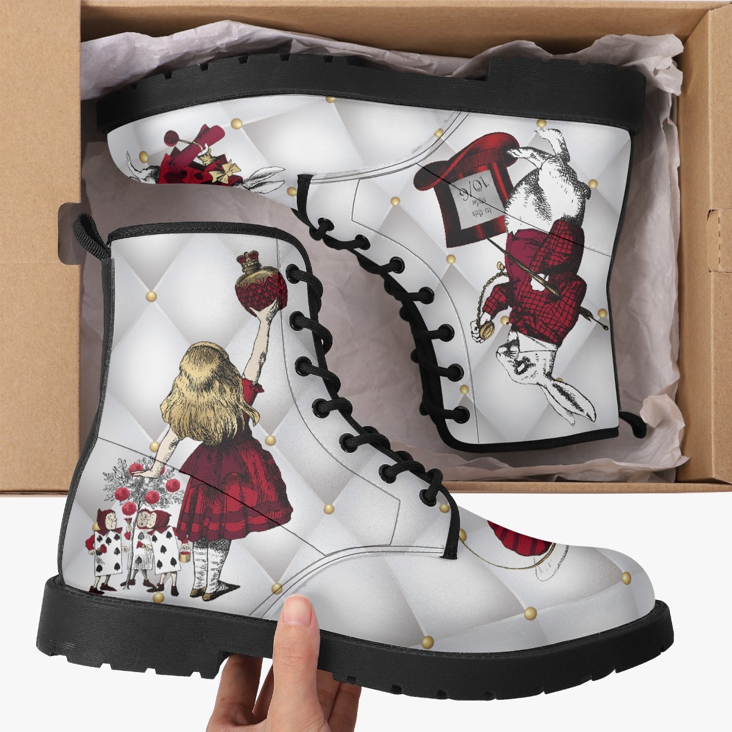 White Alice in Wonderland Mad Hatter Tea Party Boots (JPWA1)