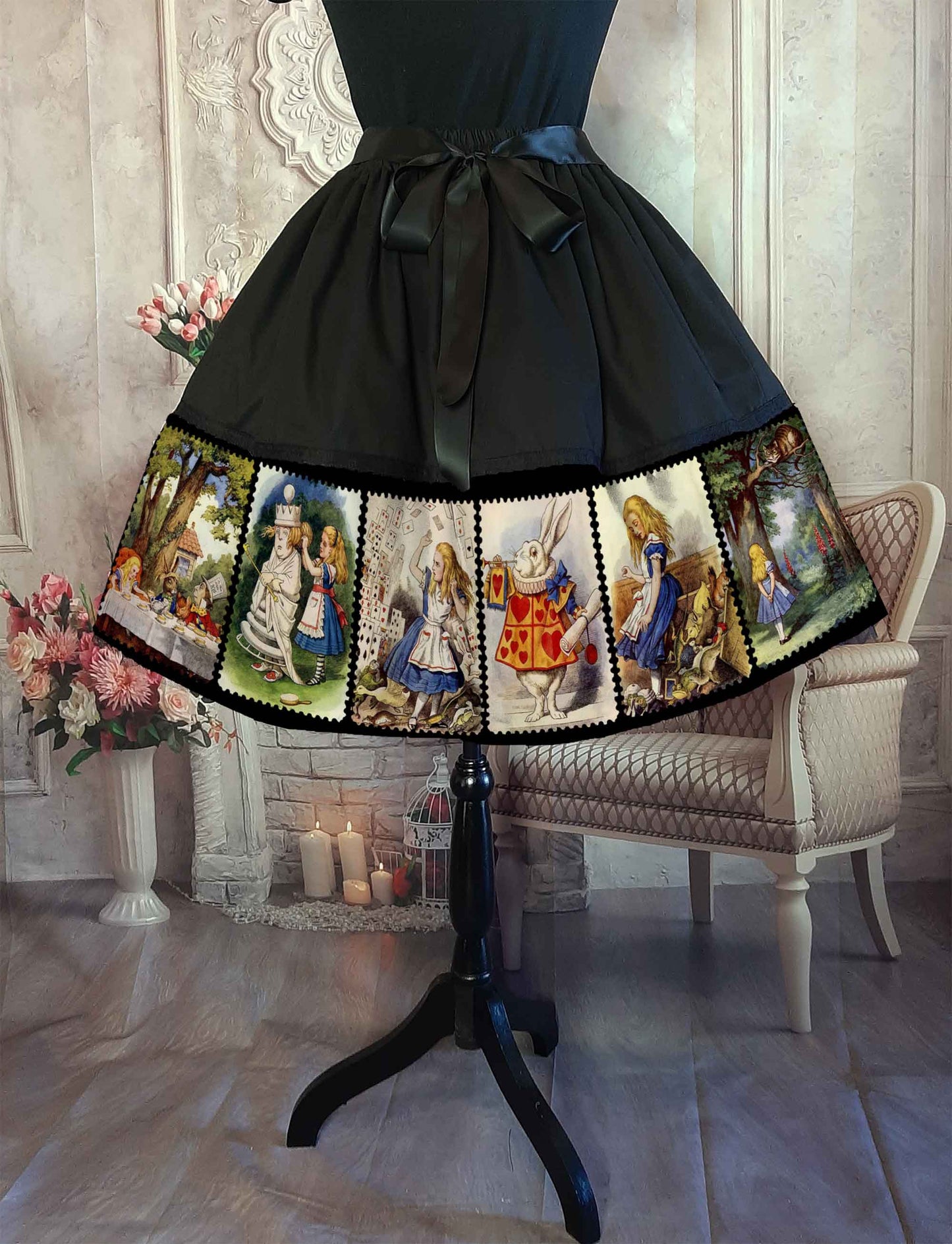 Alice in Wonderland Vintage Illustrations 50's Style Skirt - Rockabilly Alice Skirt