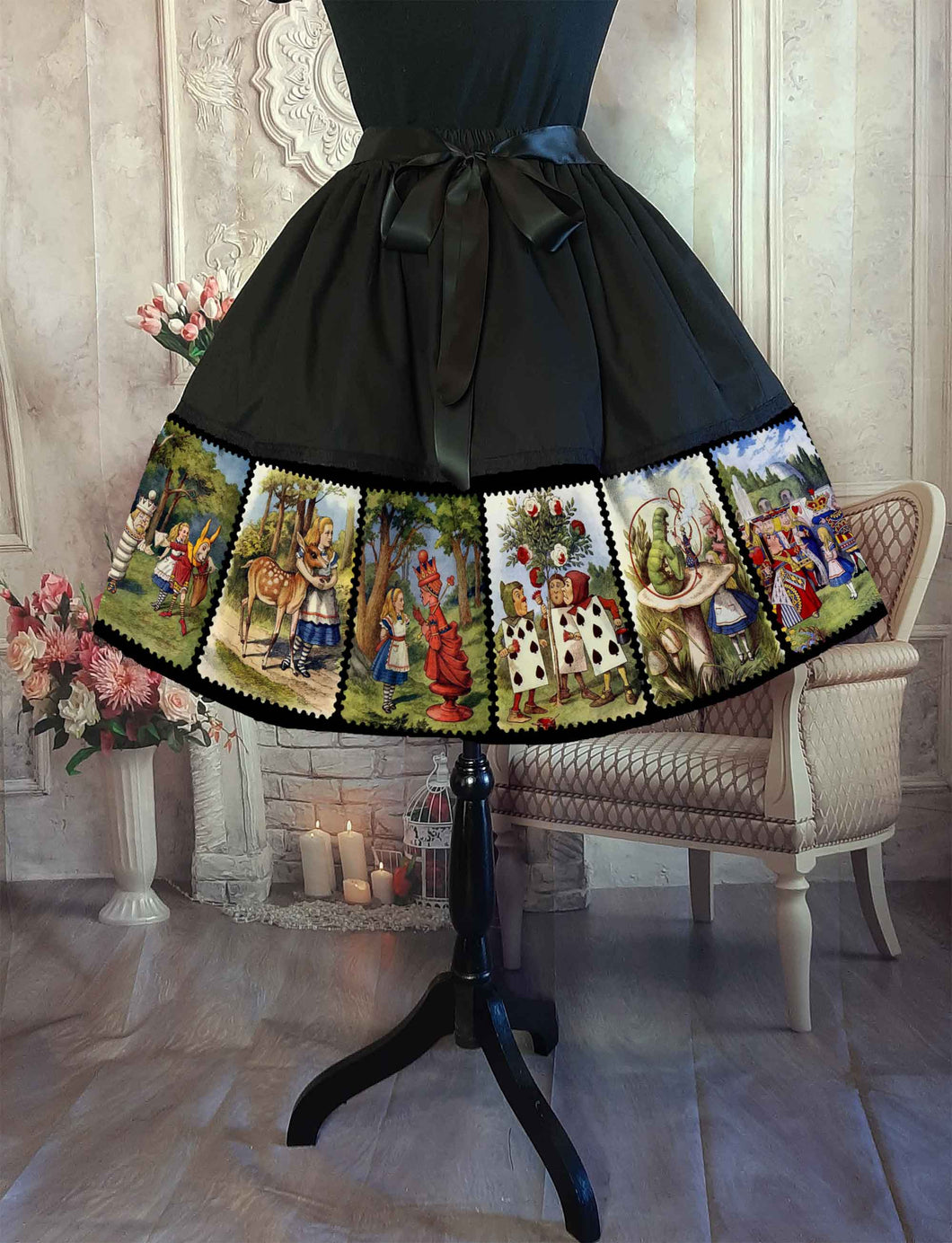 Alice in Wonderland Vintage Illustrations 50's Style Skirt - Rockabilly Alice Skirt