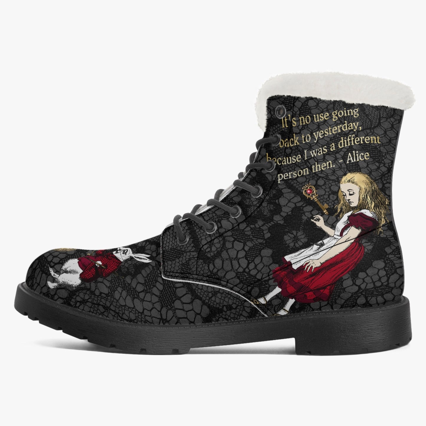 Alice in Wonderland Classics Quotes Gothic Combat Boots (JPRGFQUOTE)