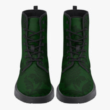 Load image into Gallery viewer, Dark Bottle Green Damask Pattern Vegan leather Combat Boots - Green Boots (JPREG38)
