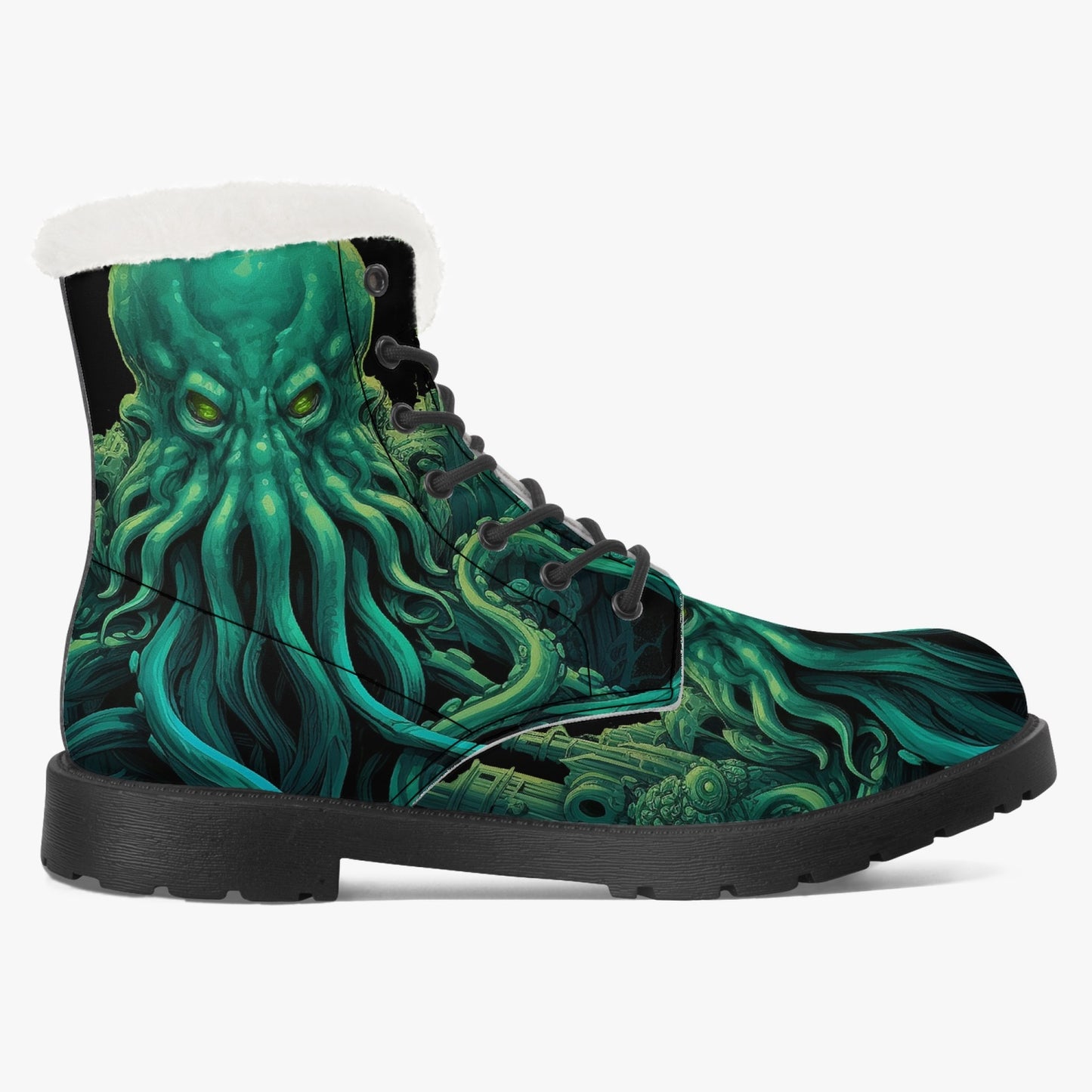 Cthulhu Victorian Horror Combat Boots - HP Lovecraft Sea Monster Green Boots (JPREGFHP)