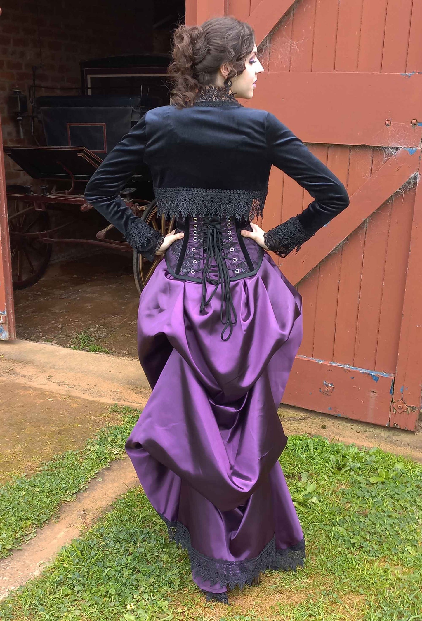 Amethyst Satin Victorian Bustle Skirt - Steampunk Bustle Skirt - Hi Lo Steampunk Cosplay Skirt