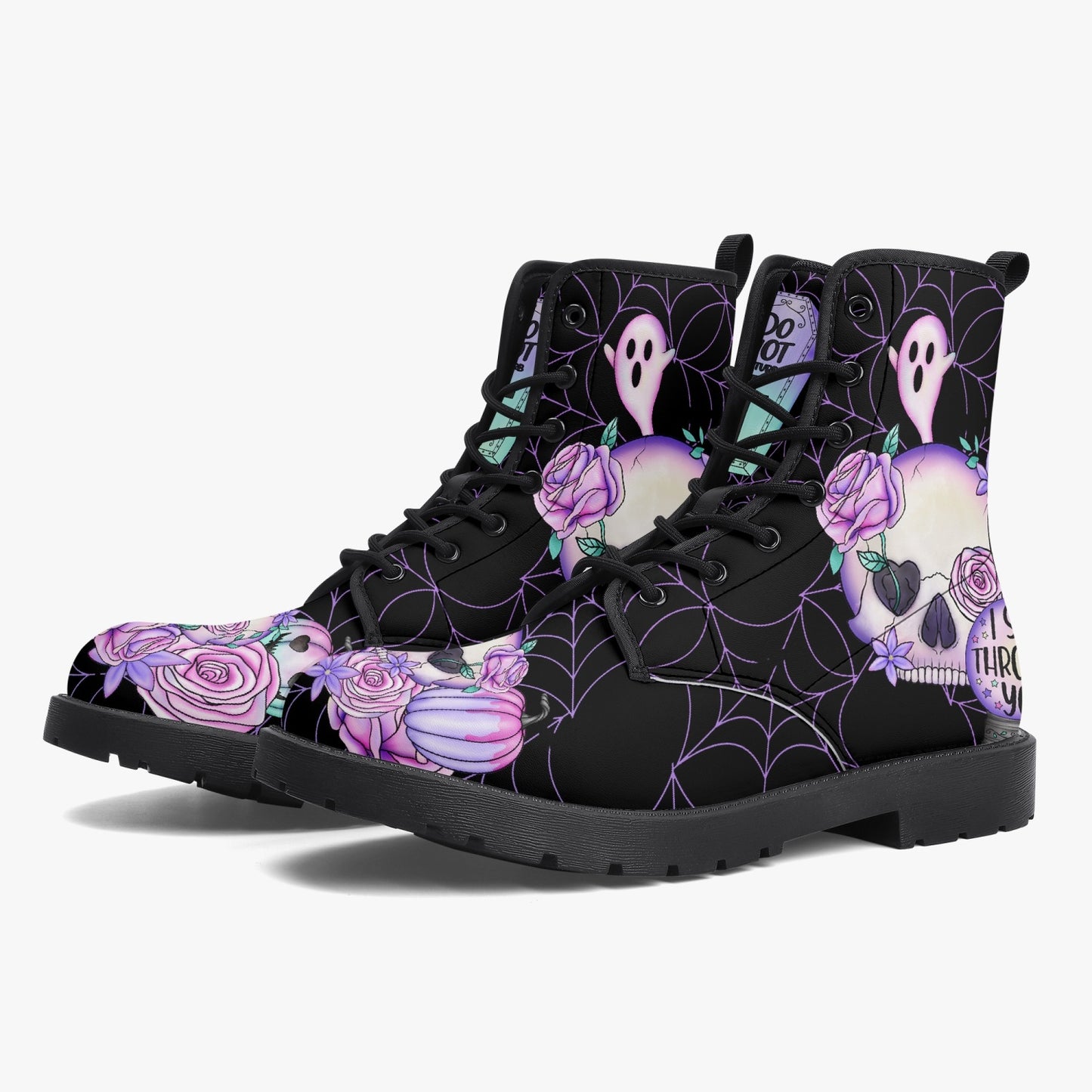 Pastel Goth kawaii Spiderweb Skull Boots (JPPASGOT4)