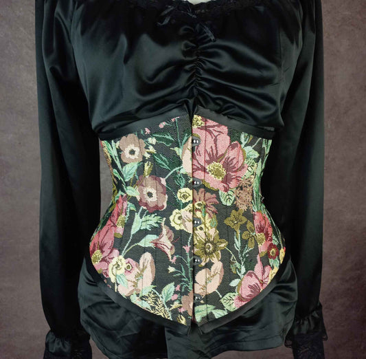 Black Floral Tapestry Lilly Underbust Corset - Plus Size Friendly - Handmade in Australia