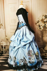 Alice in Wonderland Custom Blue Victorian Corset Gown - Custom fitted Alice in Wonderland Wedding or Prom Dress