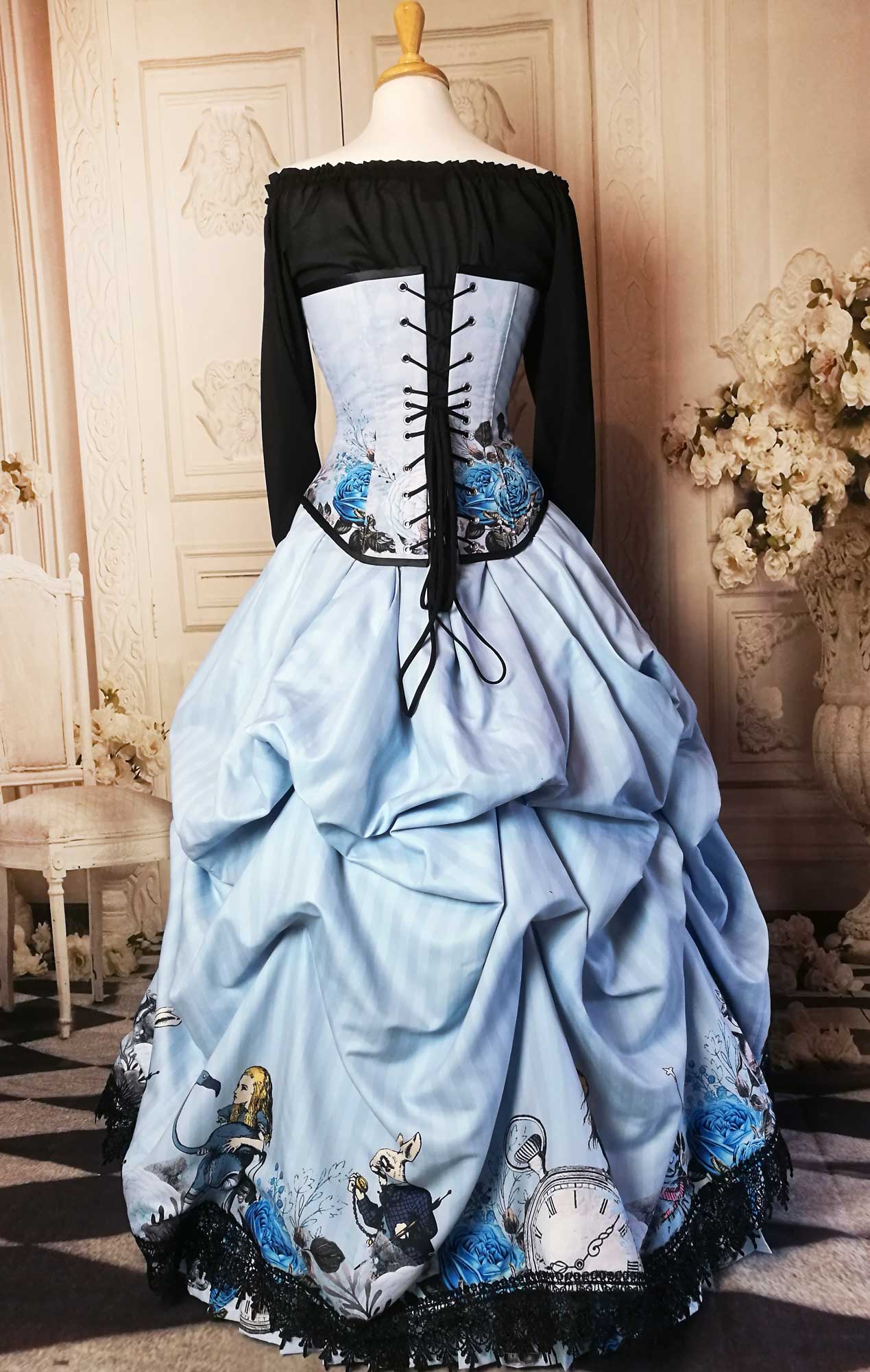 Alice in Wonderland Custom Blue Victorian Corset Gown - Custom fitted Alice in Wonderland Wedding or Prom Dress