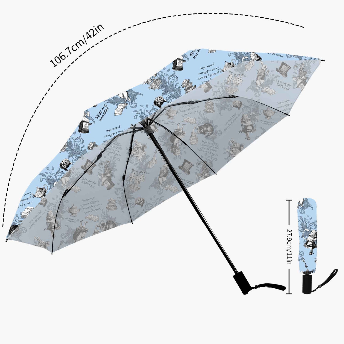 Alice in Wonderland Umbrella - Blue Teacups and Quotes (JPUMTQ)