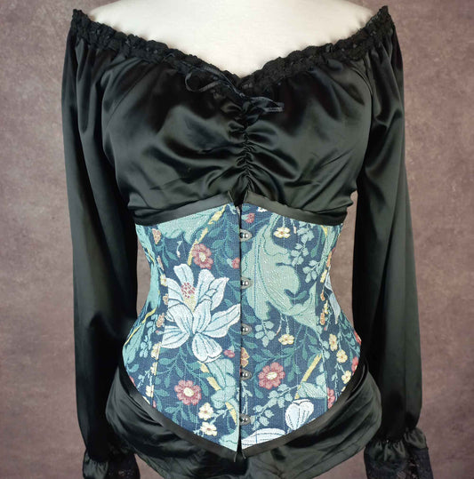 Blue Floral Tapestry Lilly Underbust Corset - Plus Size Friendly - Handmade in Australia