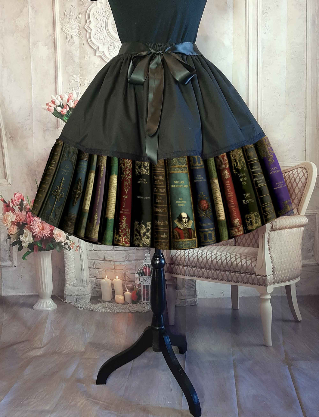 Vintage Library Books 50's Style Full Skirt - Rockabilly Dark Academia Skirt
