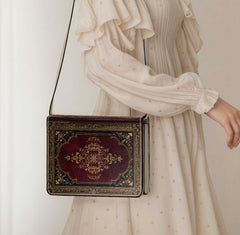 Burgundy and Gold Vintage Style Book Purse - Literary Shoulder Bag