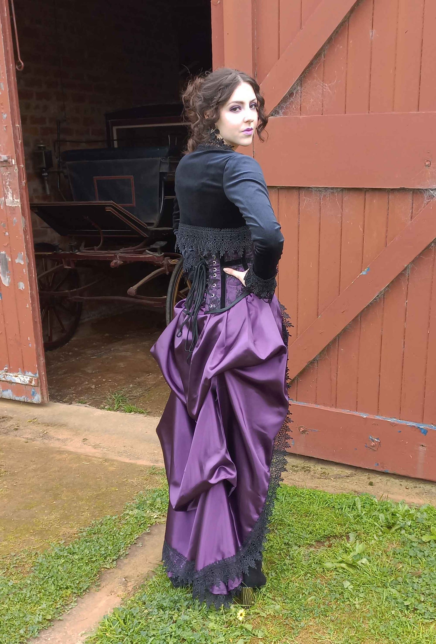 Amethyst Satin Victorian Bustle Skirt - Steampunk Bustle Skirt - Hi Lo Steampunk Cosplay Skirt