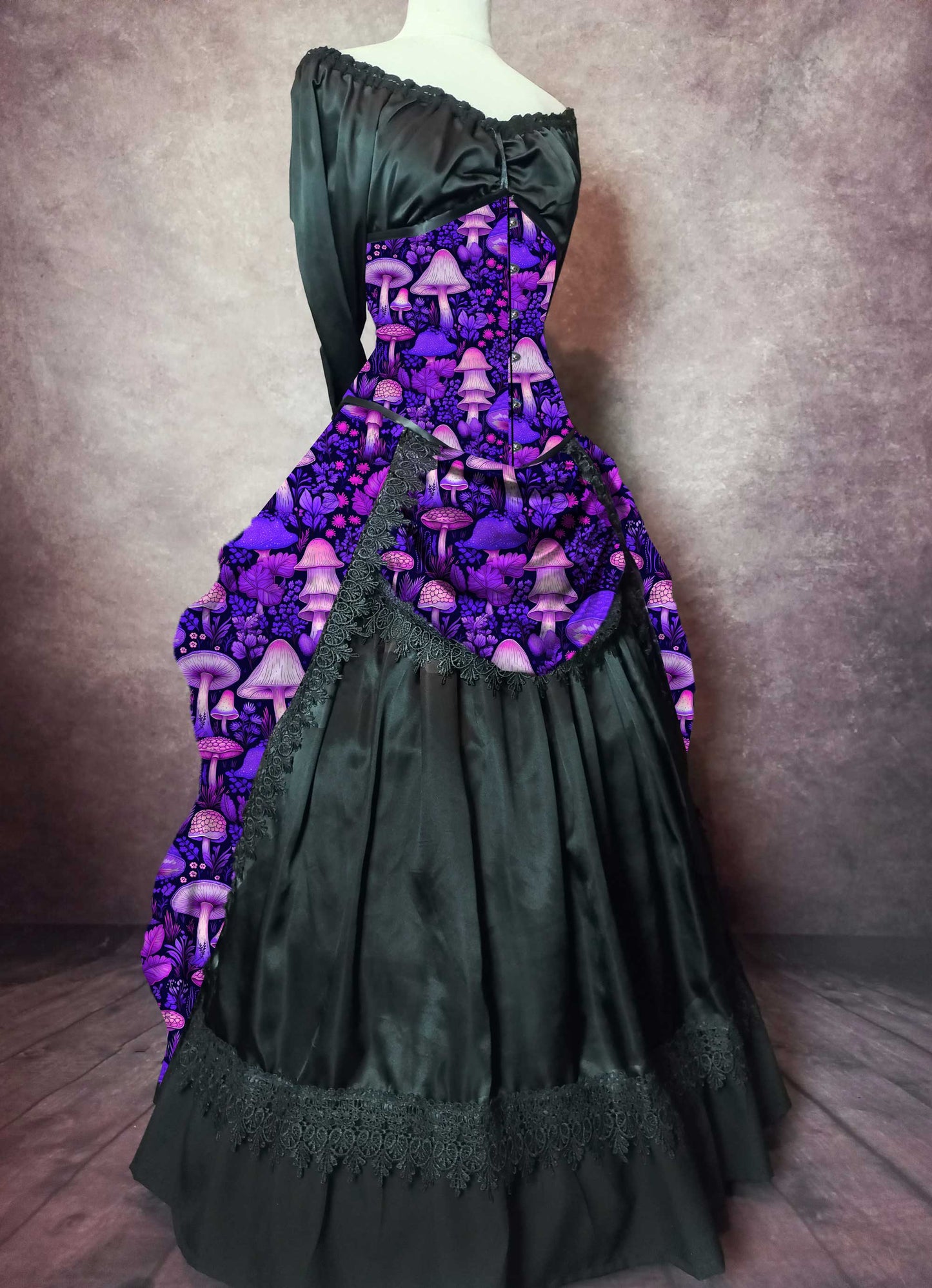 Pink and Purple Vibrant MushroomCore Corset Gown - Made to Measure - Plus Size Friendly