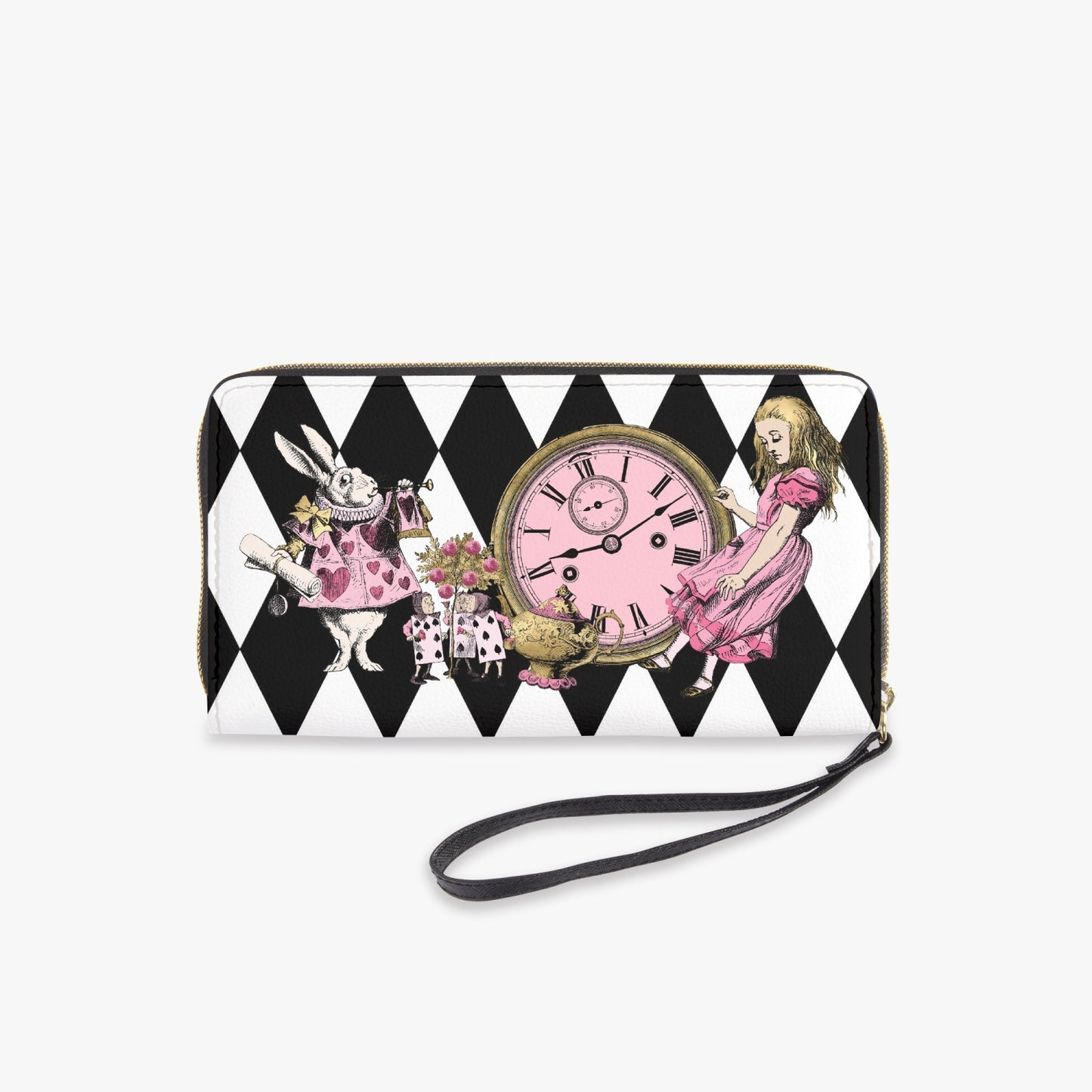 Alice In Wonderland Clutch Purse Wallet - Alice Falling Down the Rabbithole Pink and Gold (JPZWP1)