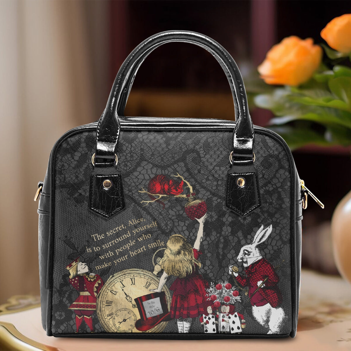 Alice in Wonderland Quote Handbag "The secret, Alice" (JPRGQS)