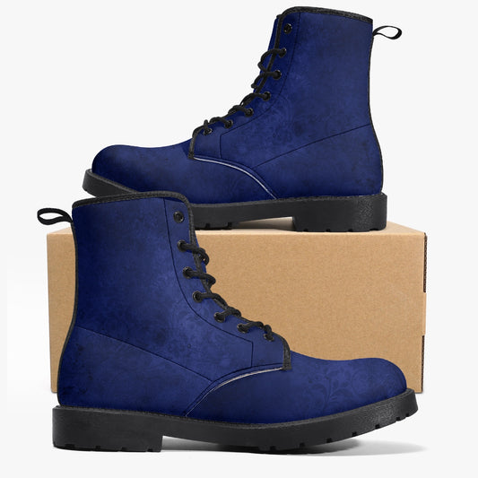 Navy Gothic Grunge Vegan leather Combat Boots - Vegan Leather Purple Boots (JPREGNAV)