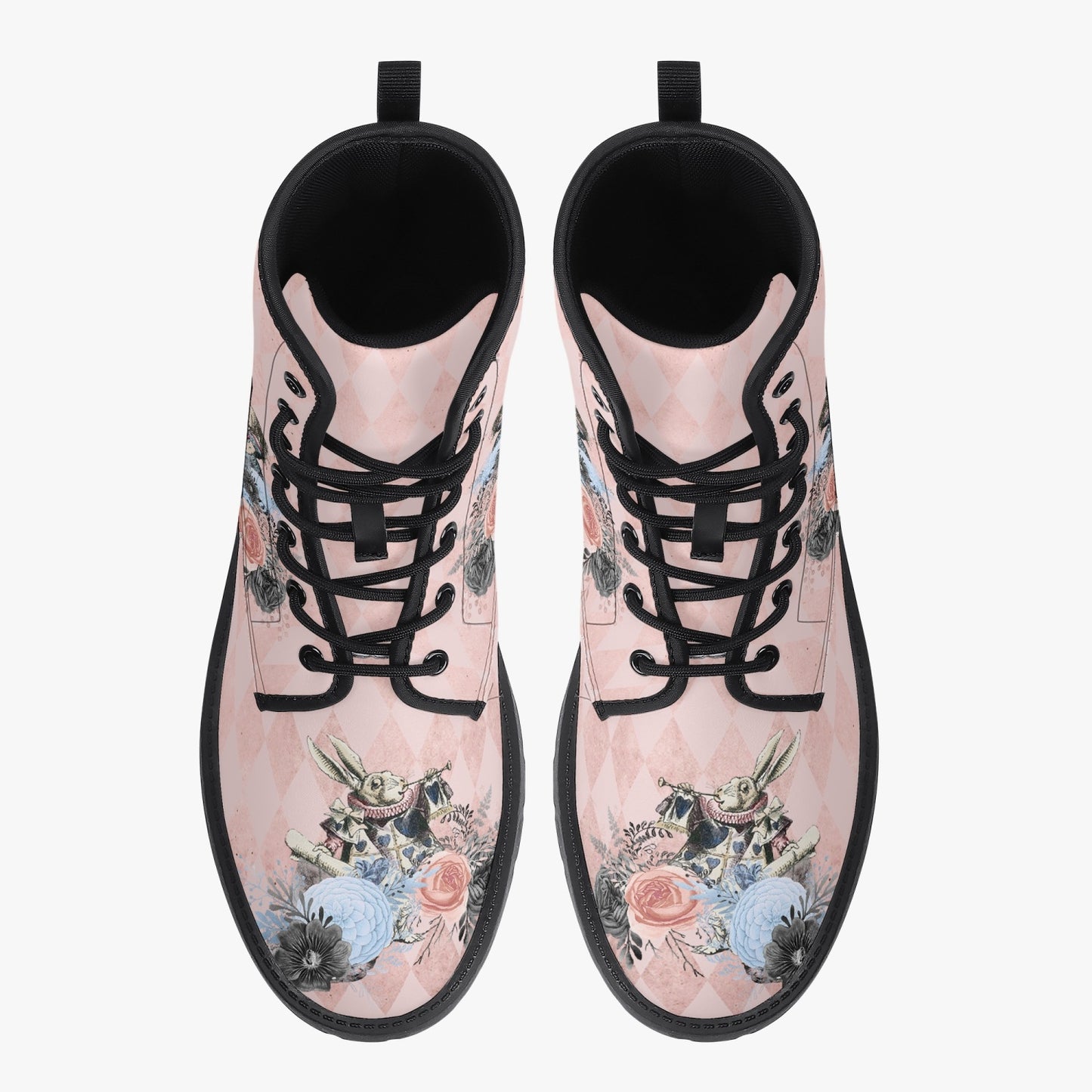 Alice in Wonderland Pink Combat Boots - Alice "Drink Me" Pastel Goth Festival Boots (JPREG5)