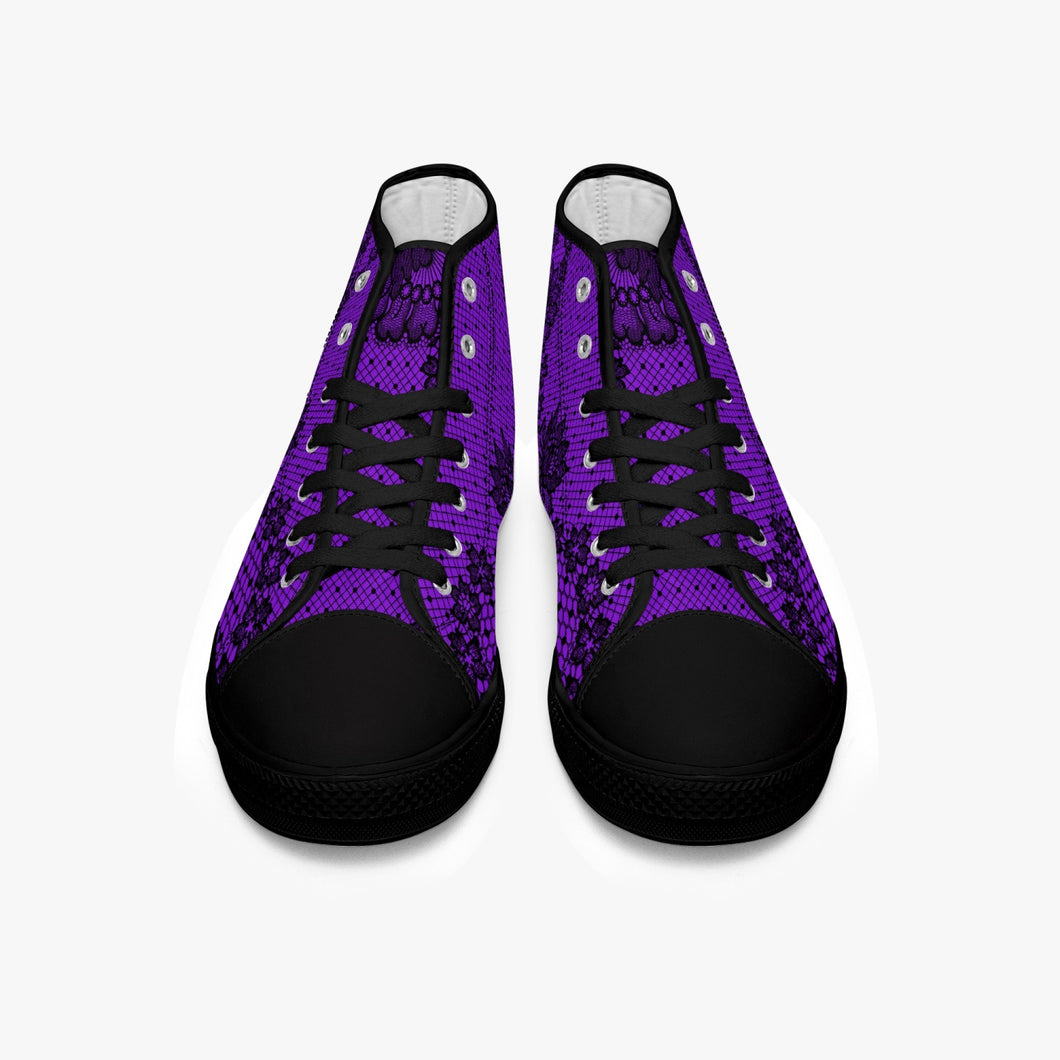 Purple Floral Lace Print Hi Top Sneakers (JPSNLAP)