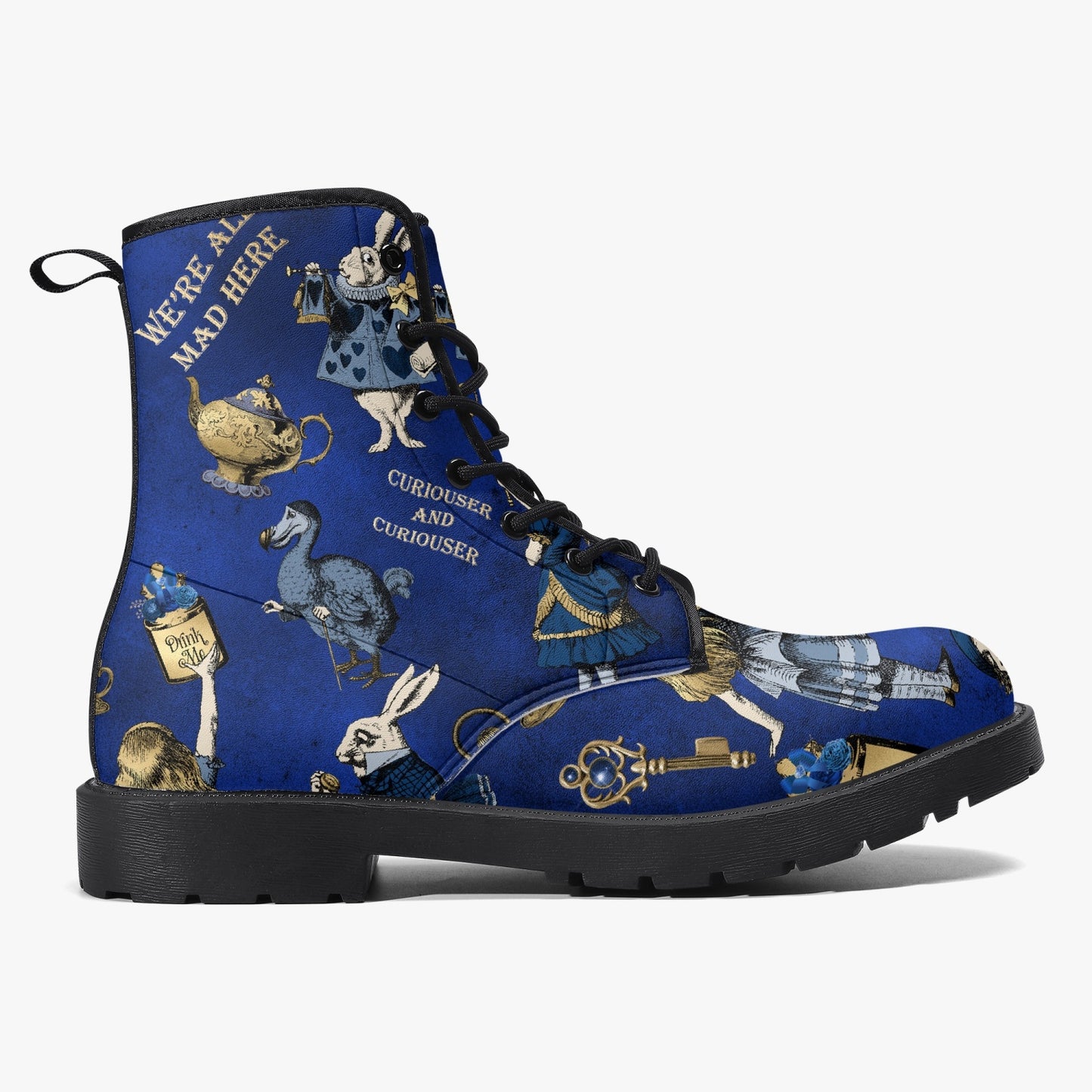 Alice in Wonderland Blue and Gold Combat Boots - Blue Alice Cosplay Boots (JPREGBG)