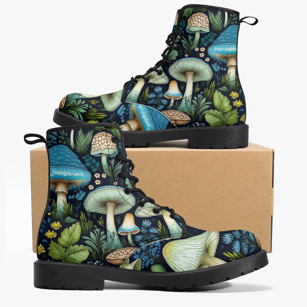 Mushroomcore Toadstool Boots - Green and Blue Mushroom Combat Boots (JPMUSHGB)