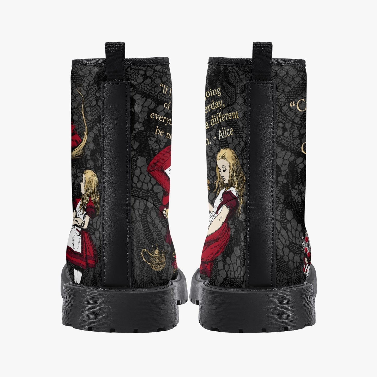 Alice in Wonderland Classics Quotes Gothic Combat Boots (JPRGQUOTE)
