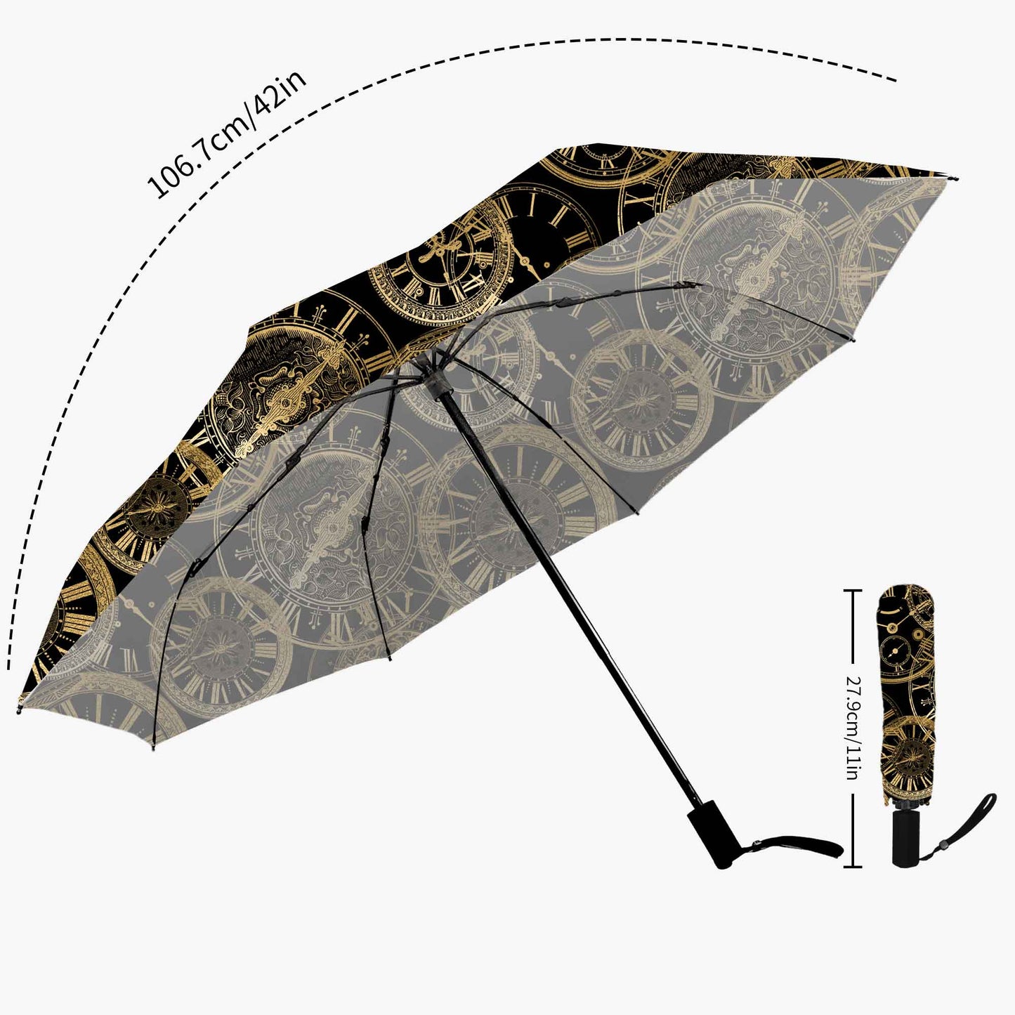 Golden Clocks Steampunk Automatic Umbrella (UMCLOCKS)