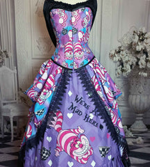 The Enchanting Cheshire Cat Corset Gown - Victorian Madness in Pink and Purple