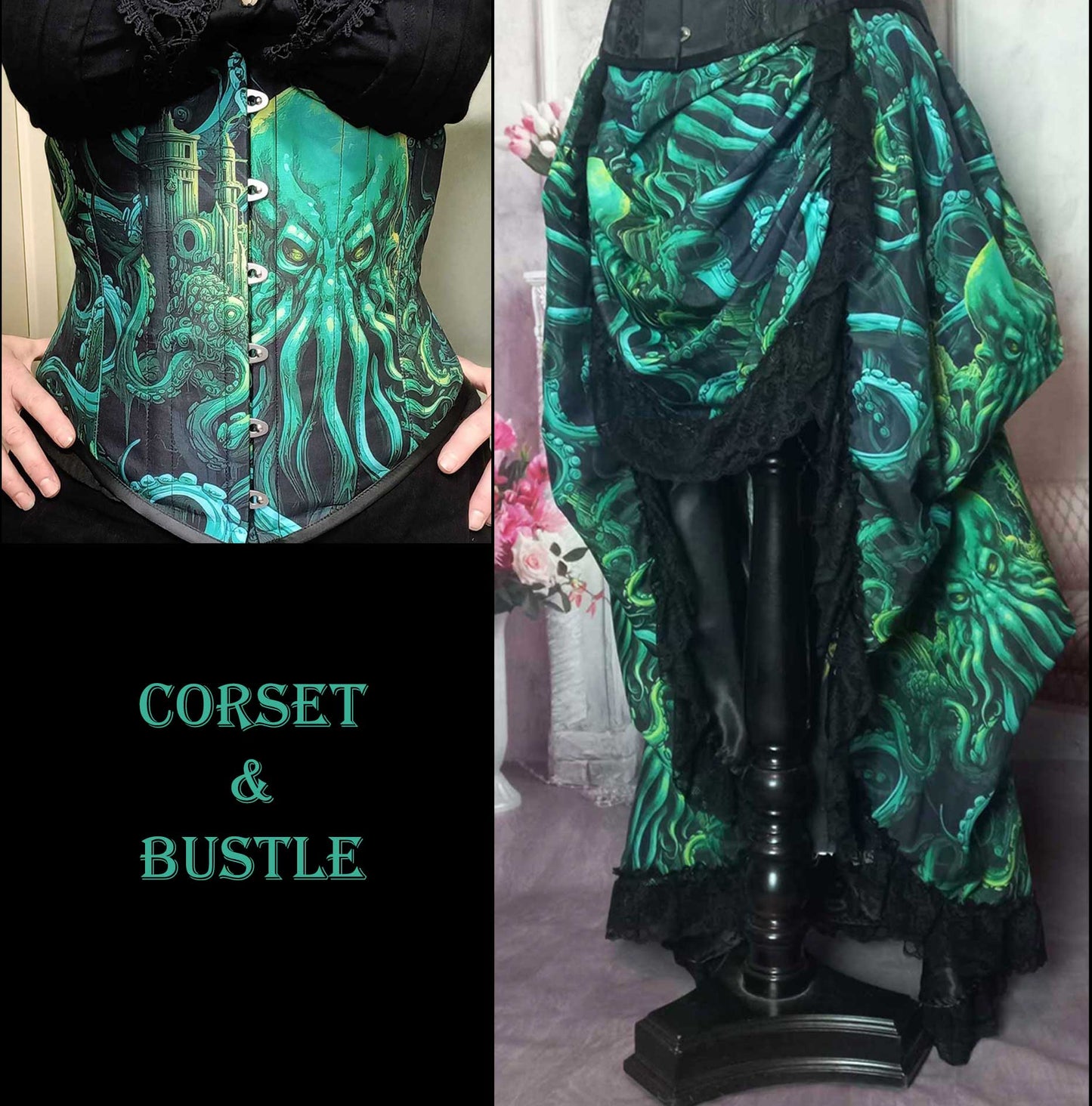 Cthulhu Lord of the Deep Corset Ensemble - Green Gothic Victorian Costume