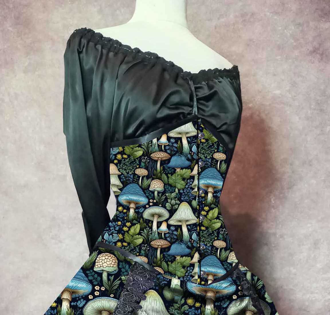 Blue and Green Vibrant MushroomCore Corset Gown - Made to Measure - Plus Size Friendly (Copy)