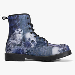Gothic Skull and Raven Blue Lace Up Combat Boots  - Steampunk Blue Goth Boots (JPREG79a)