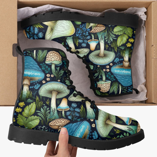 Mushroomcore Toadstool Boots - Green and Blue Mushroom Combat Boots (JPMUSHGB)