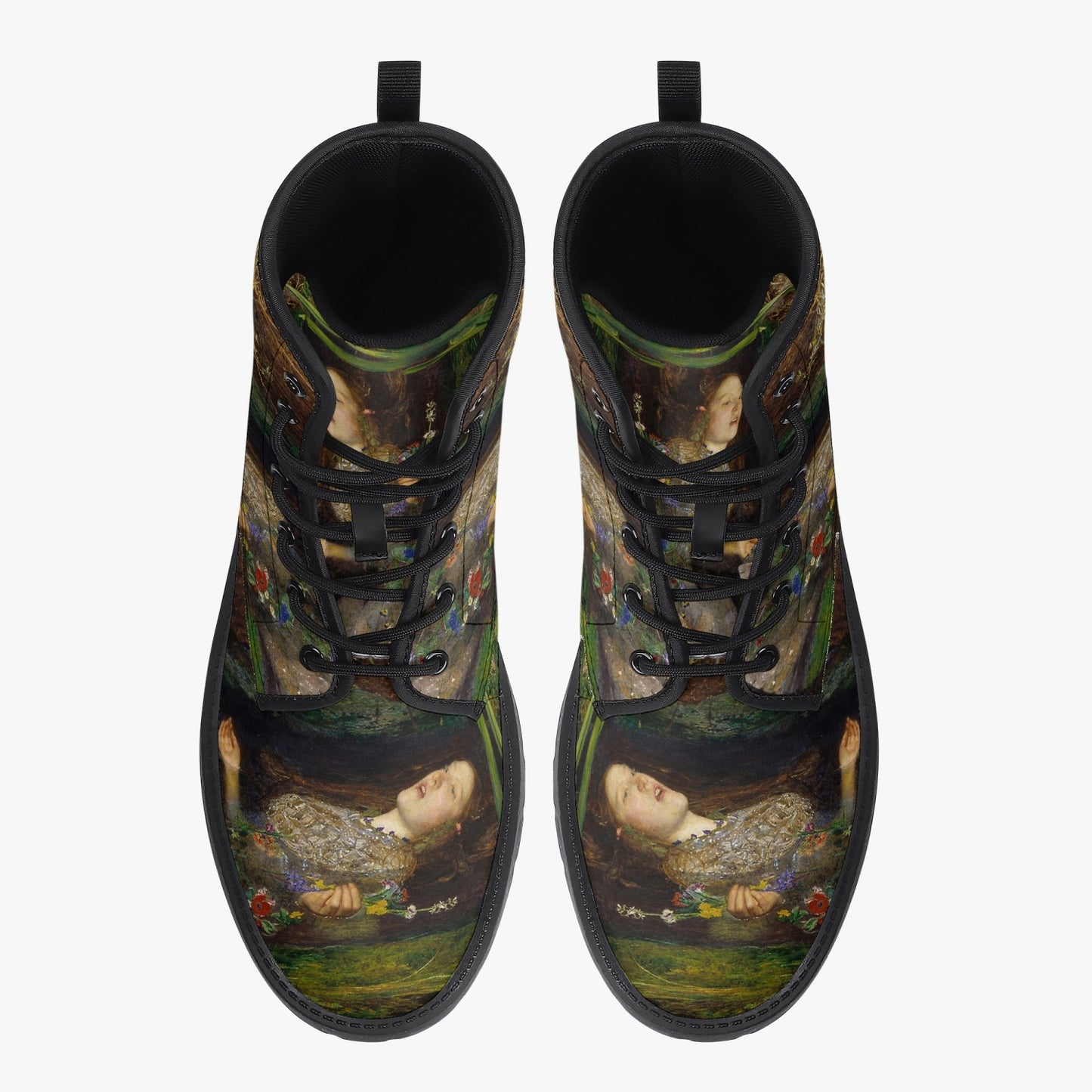 John Everett Millais - Ophelia -  Vegan Leather Combat Boots - Pre Rapaelite Art boots (JPREG90)