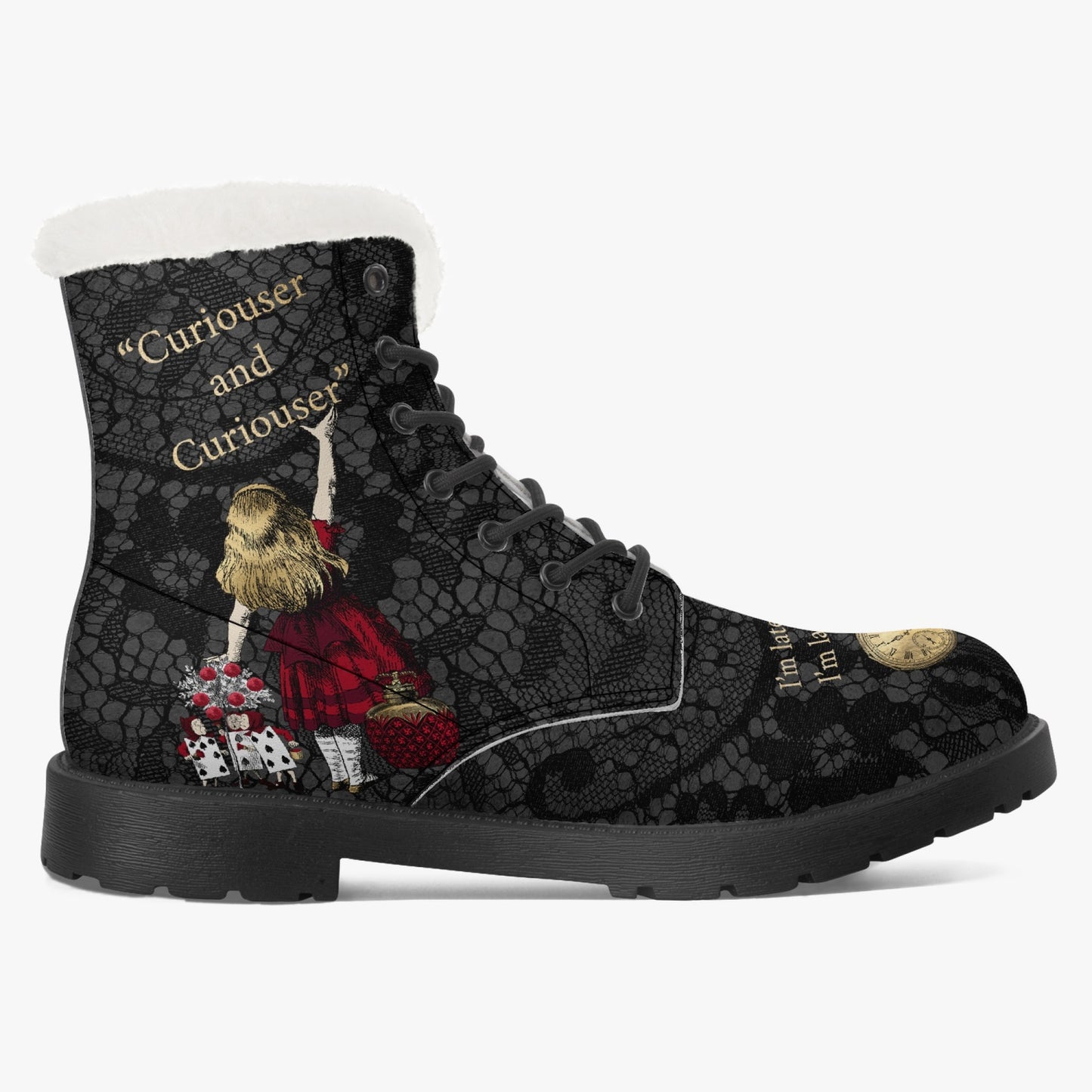 Alice in Wonderland Classics Quotes Gothic Combat Boots (JPRGFQUOTE)