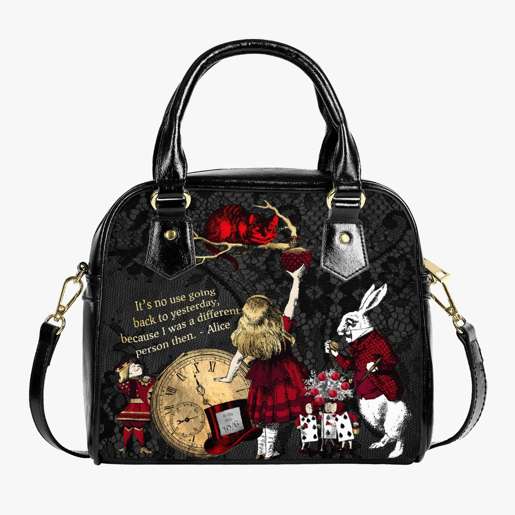 Alice in Wonderland Red and Gold Gothic Handbag with Quote (JP83Q)