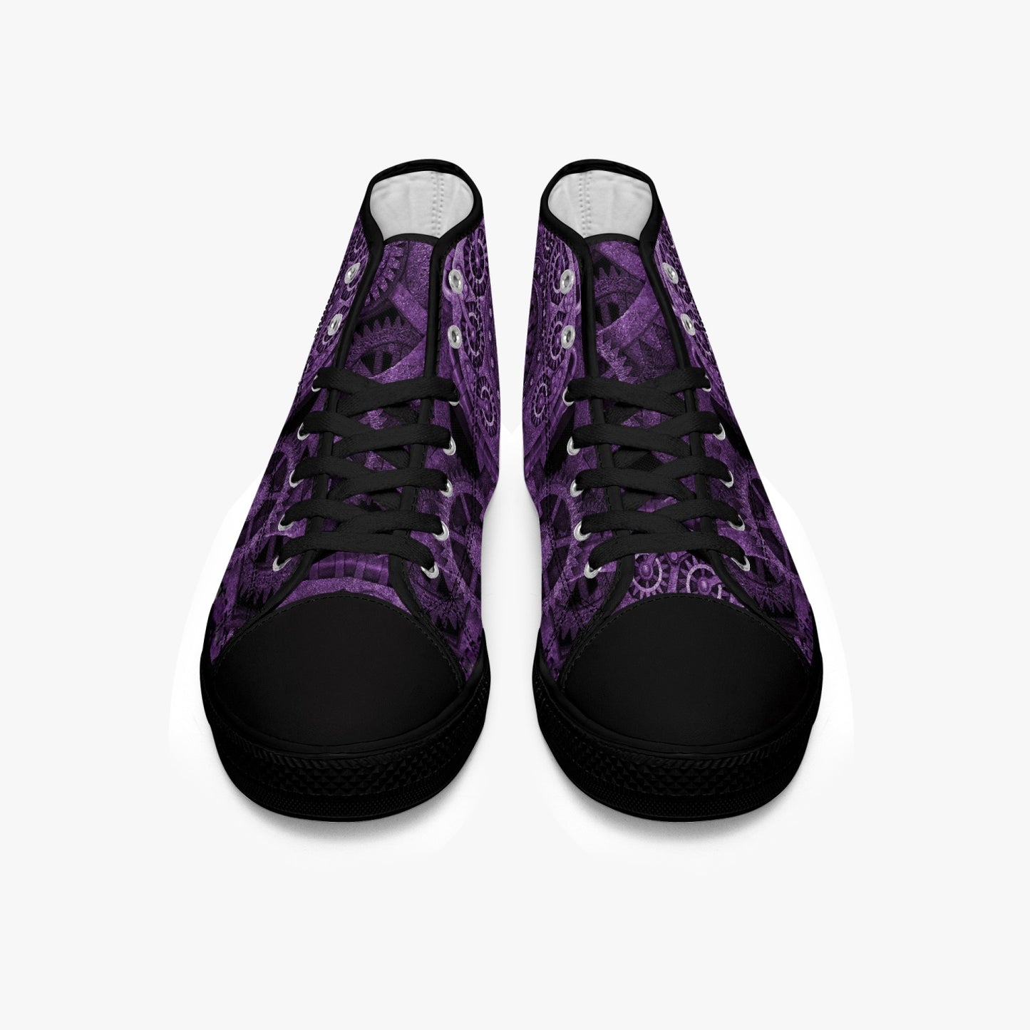 Purple Steampunk Clockwork Gears Hi Top Sneakers (JPSNSTEAM3)