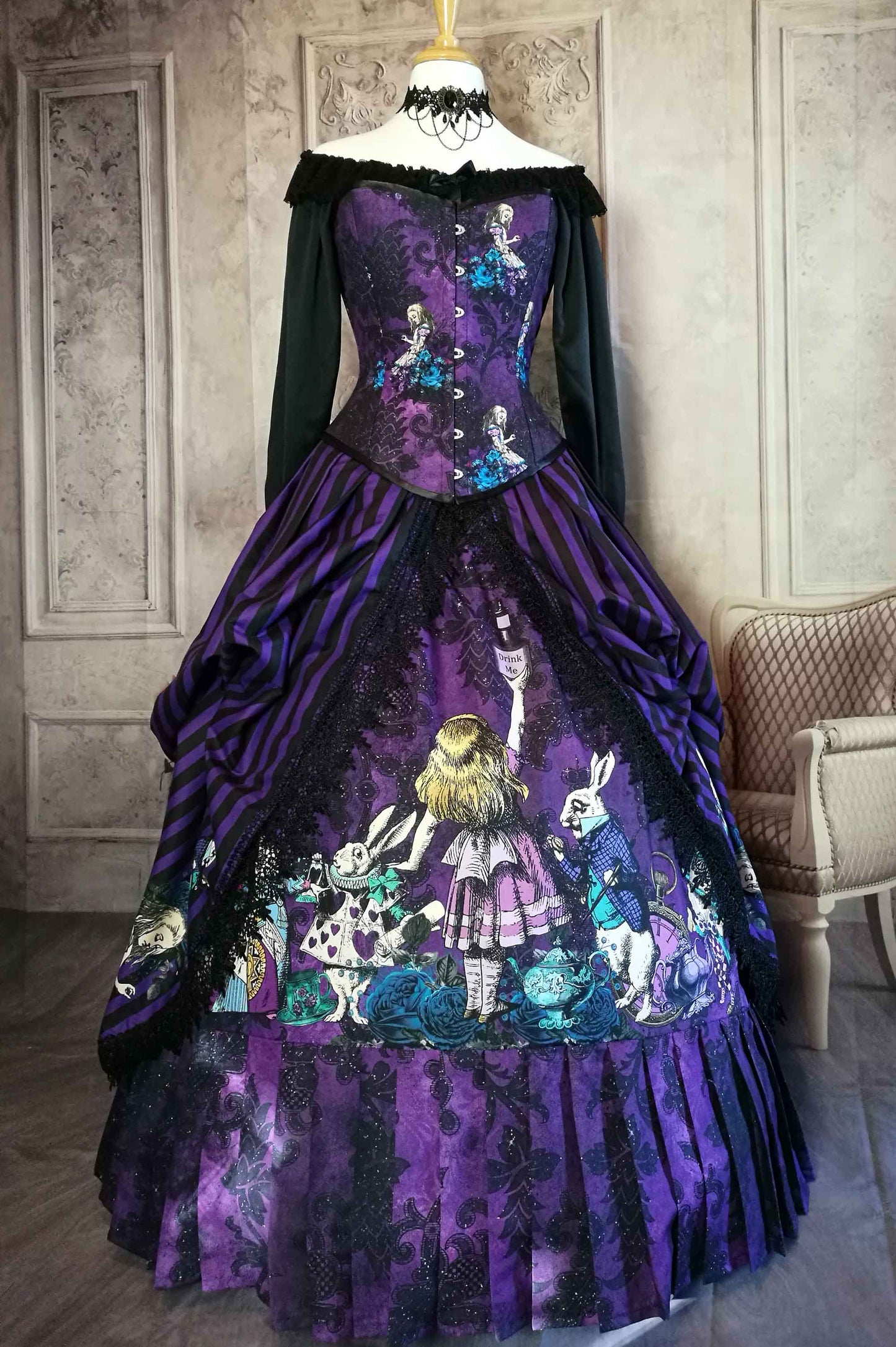Alice in Wonderland Purple Victorian Corset Gown - Custom fitted Alice in Wonderland - Through the Looking Glass Dress Wedding