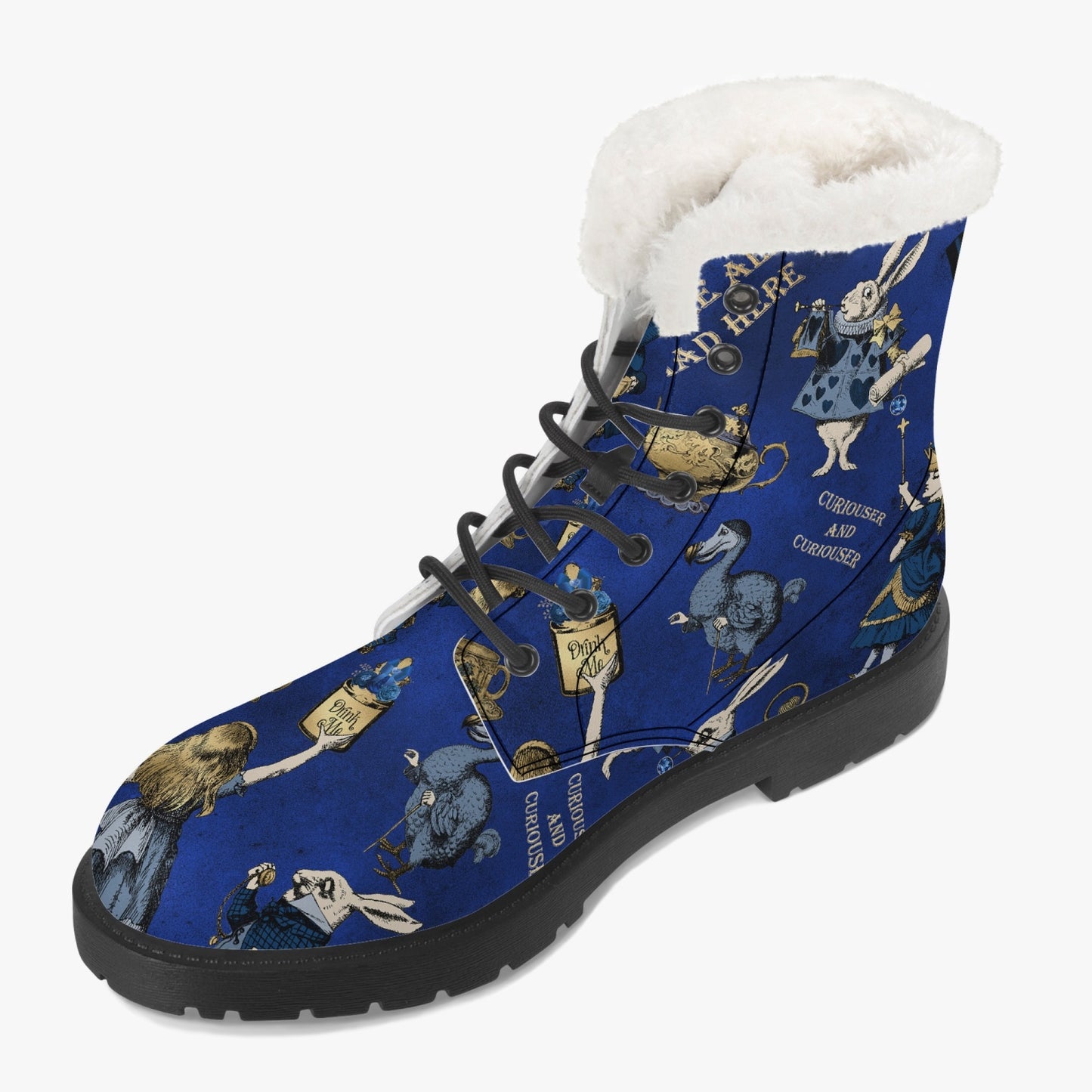 Alice in Wonderland Blue Fur Winter Boots - Mad Hatter Tea Party Fun Boots (JPFBG)