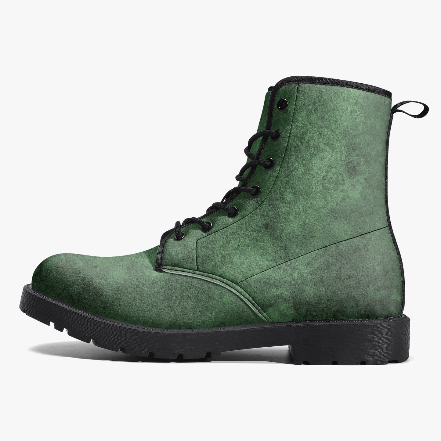 Green Gothic Grunge Vegan leather Combat Boots - Vegan Leather Green Boots (JPREG67)