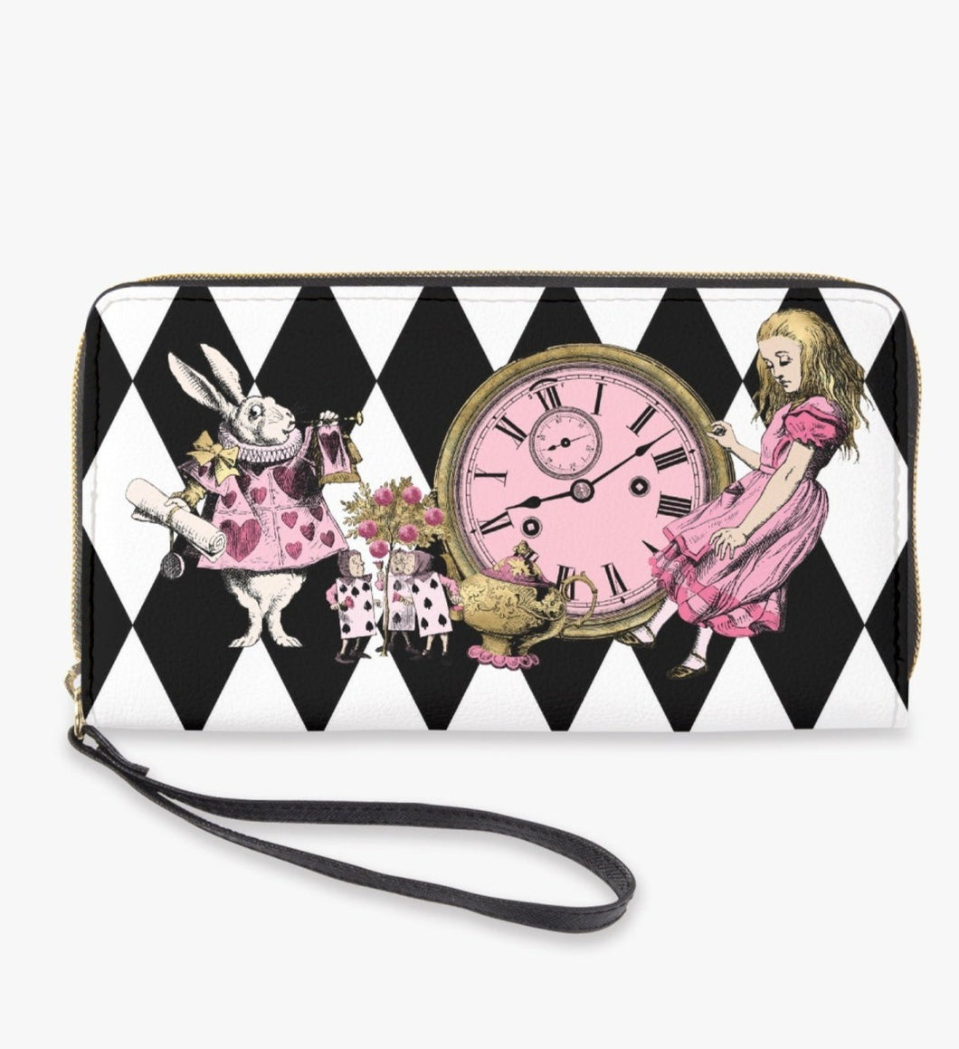 Alice In Wonderland Clutch Purse Wallet - Alice Falling Down the Rabbithole Pink and Gold (JPZWP1)