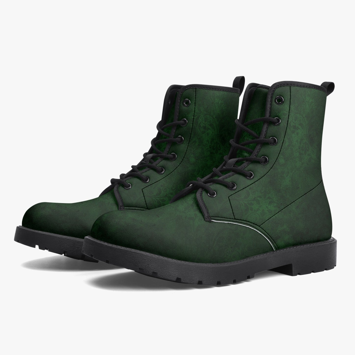 Bottle Green Gothic Grunge Combat Boots - Cruelty Freen Faux Leather (JPREG38A)