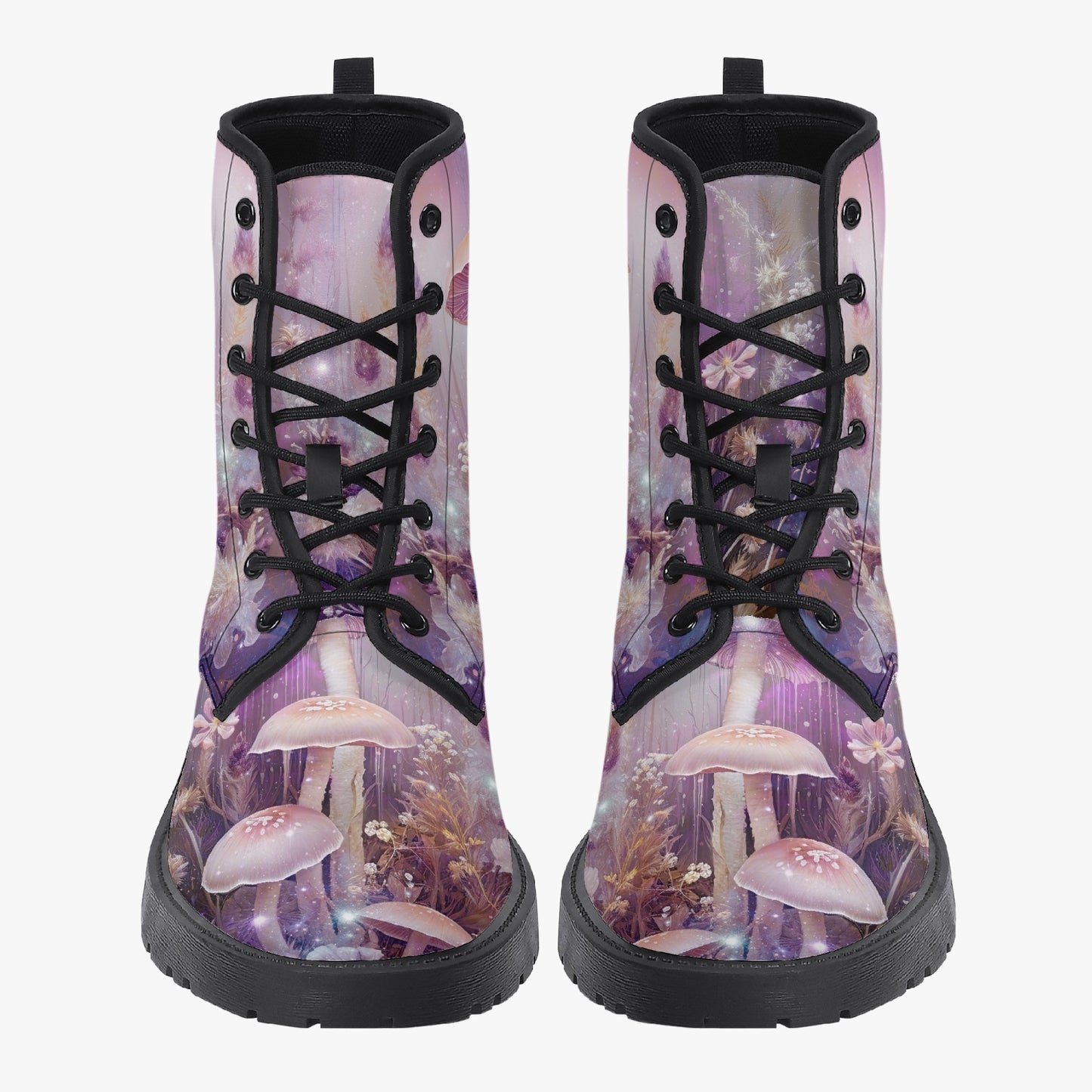 Dreamy Mushroomcore Combat Boots - Surreal Toadstool Forestcore Boots (JPMUSH12)