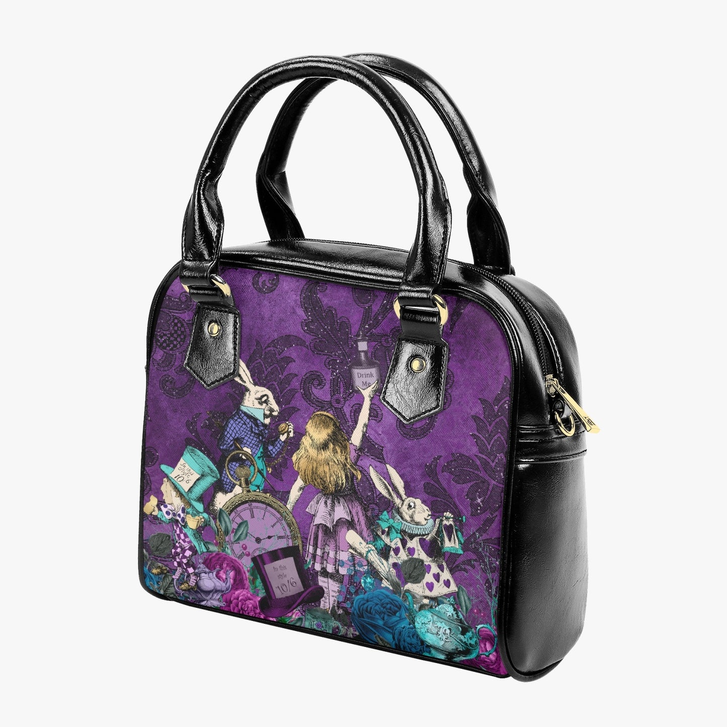 Alice in Wonderland Gothic Purple Handbag - Vegan Leather Alice in Wonderland Bag - Through the Looking Glass Gift (JPHB94R)