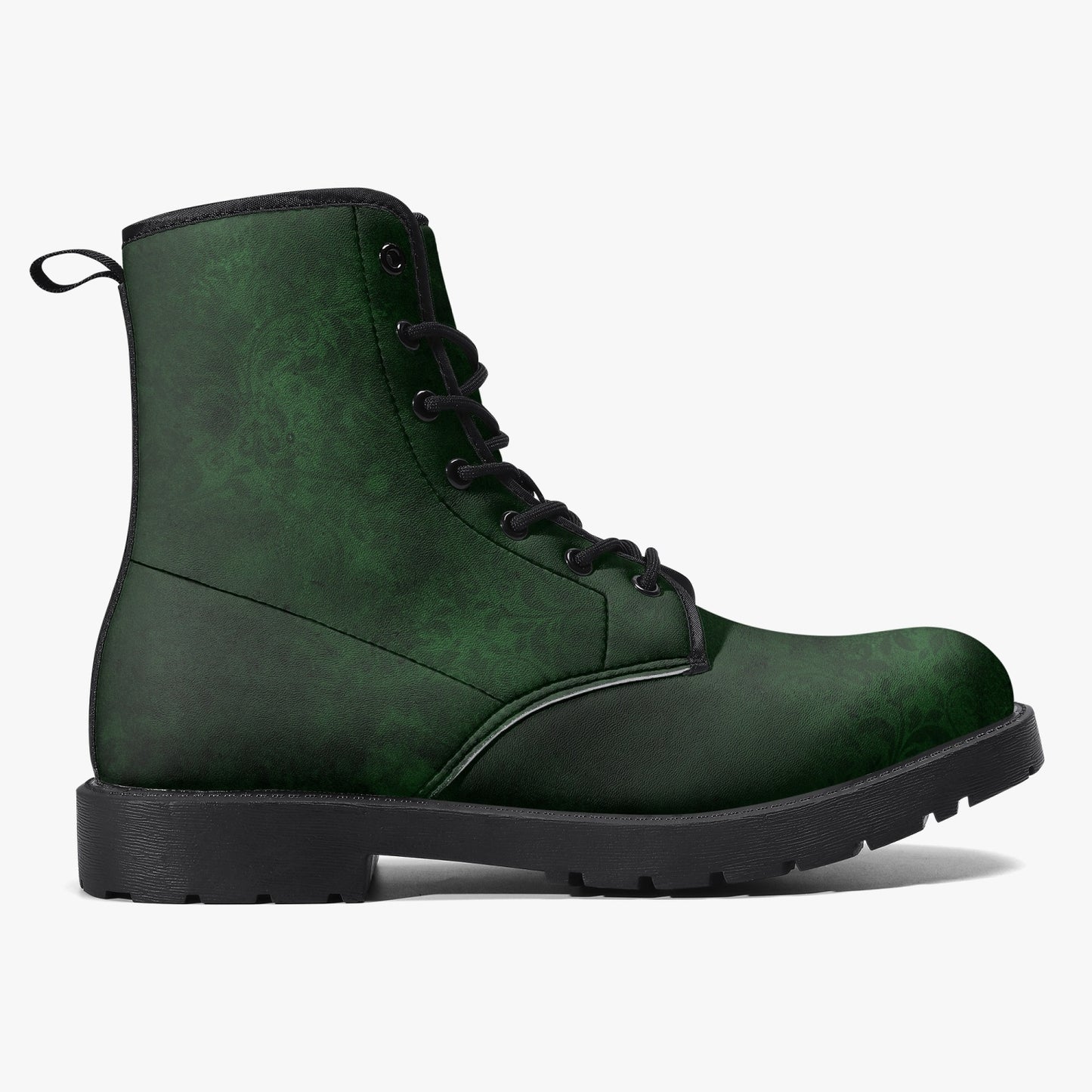 Bottle Green Gothic Grunge Combat Boots - Cruelty Freen Faux Leather (JPREG38A)