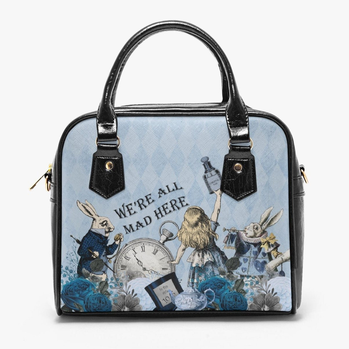 Alice in Wonderland Pastel Blue Handbag - Vegan Leather Alice in Wonderland Bag - Through the Looking Glass Gift (JPHBBQ)