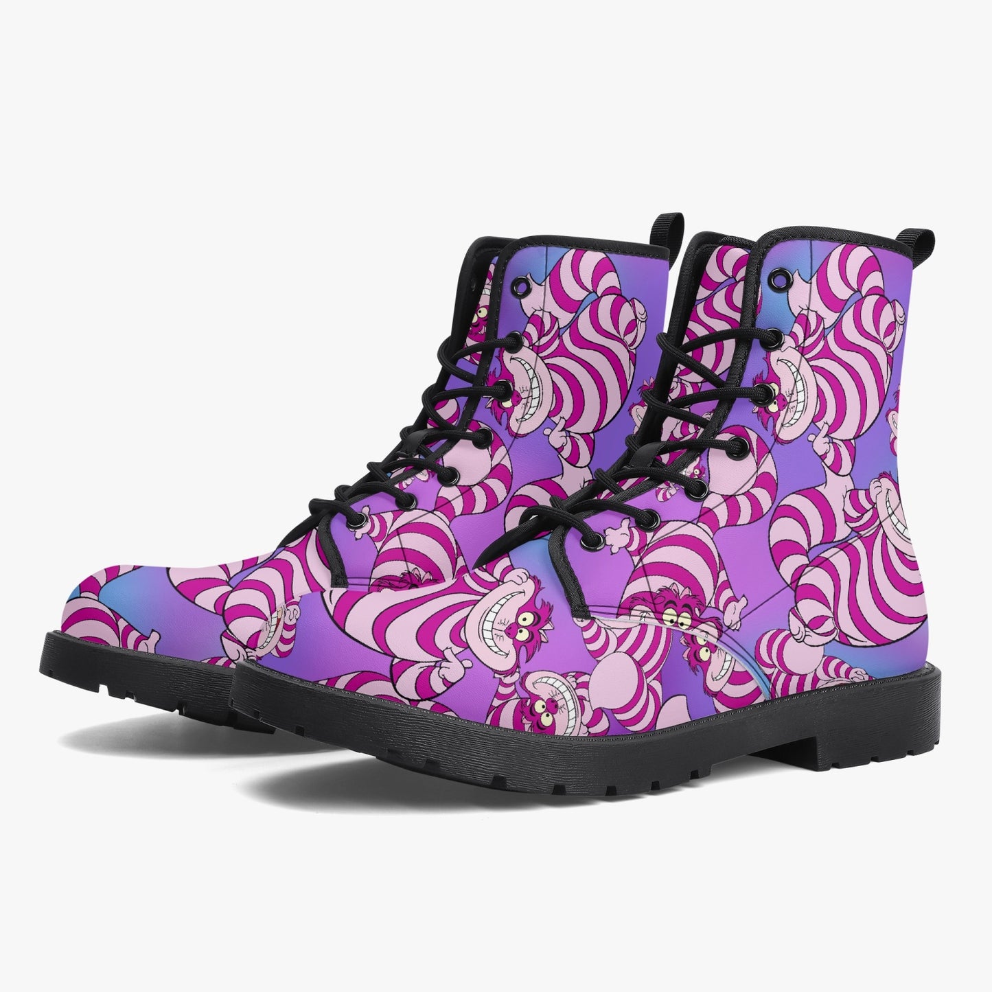 Cheshire Cat Pink and Purple Combat Boots (JPREGCC)