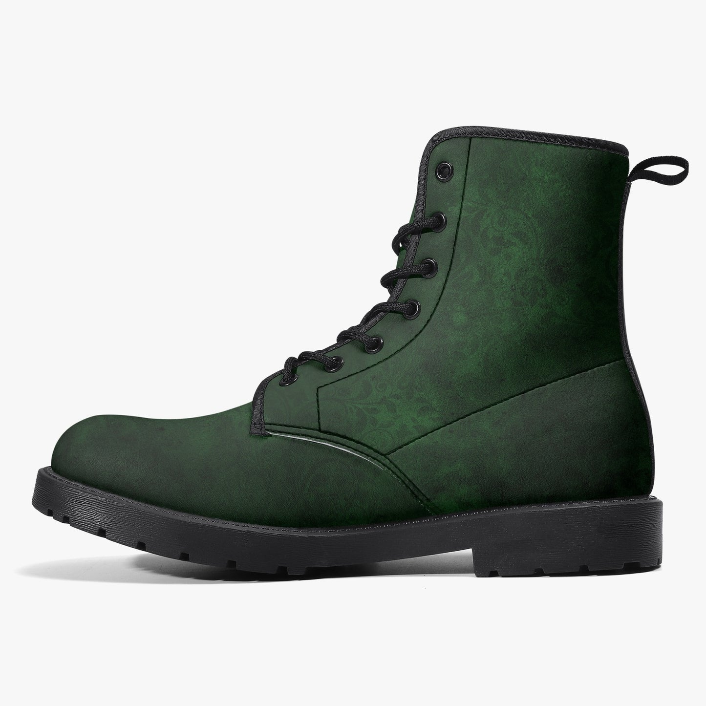 Bottle Green Gothic Grunge Combat Boots - Cruelty Freen Faux Leather (JPREG38A)